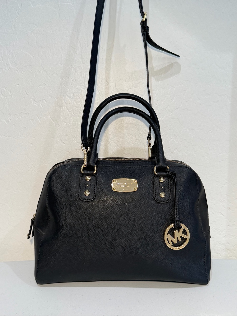 Michael Kors Black Saffiano Leather Dome Satchel
